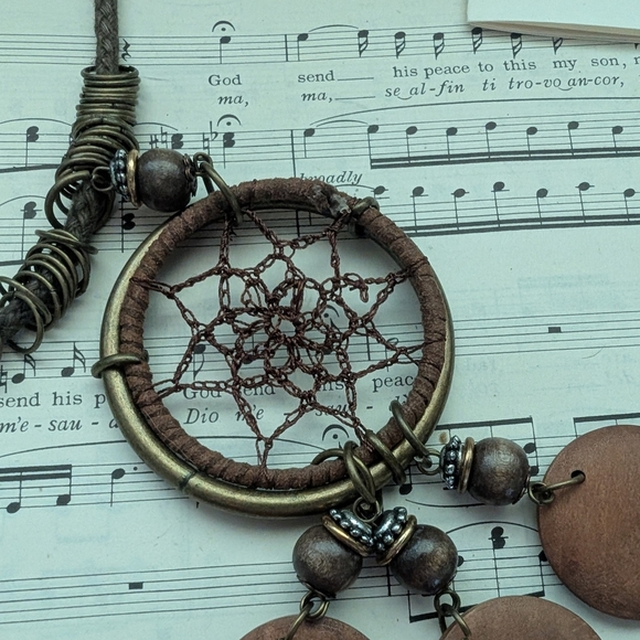 Bohemian Dreamcatcher Necklace in Brown and Silver - Picture 3 of 12